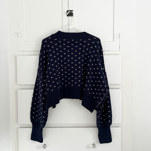 Free People Easy Street Cropped Sweater in Blue Combo Size Medium - Picture 6 of 8